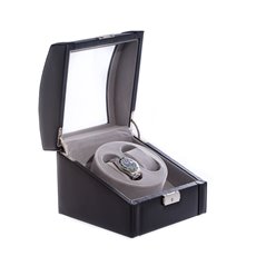 Black Leather 2 Watch Winder With Glass Top and Locking Clasp