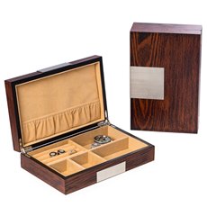 Lacquered Natural Wood Valet Box with Stainless Steel Accents and Multi Compartments Storage