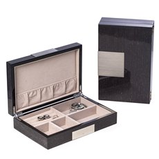 Lacquered Steel Gray Wood Valet Box with Stainless Steel Accents and Multi Compartments Storage