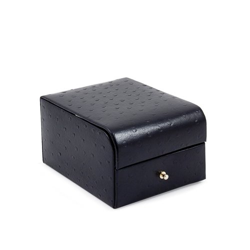 Black Ostrich Leather Two Level Jewelry Case with Drawer, Mirror and Velour Lined