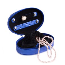 Blue Leatherette Multi Compartment Jewelry Case with Zippered Closure