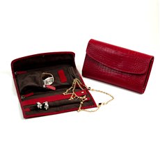 Red Croco Leather Multi Compartment Jewelry Clutch with Snap Closure
