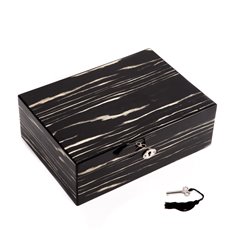Lacquered Ebony Wood Jewelry Box with Valet Tray and Key Lock