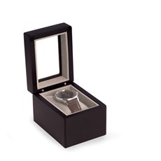 Matte Black Wood Single Watch Box with Glass Top, Velour Lining and Pillow