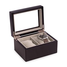 Matte Black Wood 2 Watch Box with Glass Top, Velour Lining and Pillows