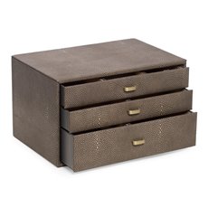 3 Level Leather Jewelry Storage Box with Stingray Deboss, Ring Storage and Four Watch Compartments with Pillows in a Soft Velour Lining