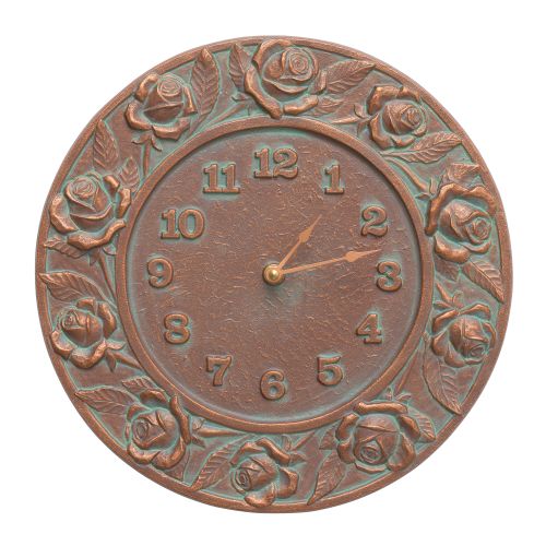 Rose 12" Indoor Outdoor Wall Clock, Copper Verdigris