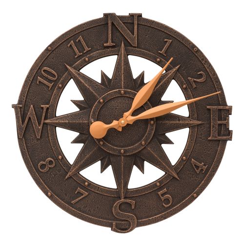 Compass Rose 16" Indoor Outdoor Wall Clock , Oil Rubbed Bronze