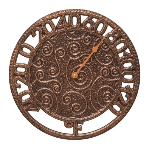 Flourish 14" Indoor Outdoor Wall Thermometer, Antique Copper