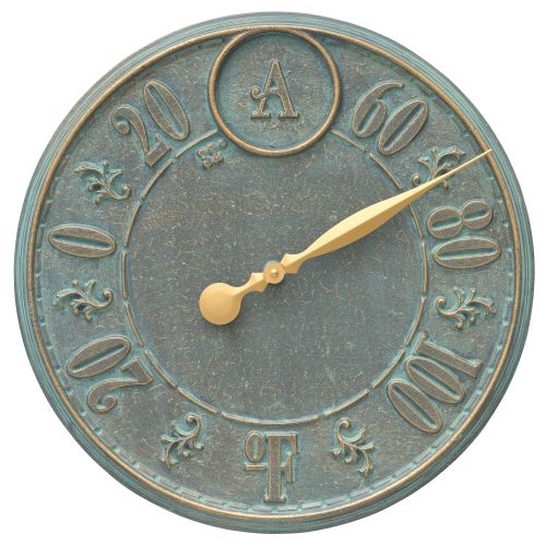 Monogram 16" Personalized Indoor Outdoor Wall Thermometer, Bronze Verdigris