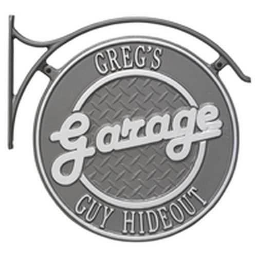 Hanging Garage Plaque With Bracket, Pewter/Silver, Pewter/Silver
