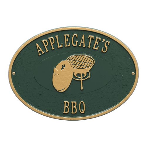 Personalized Charcoal Grill Plaque, Green / Gold