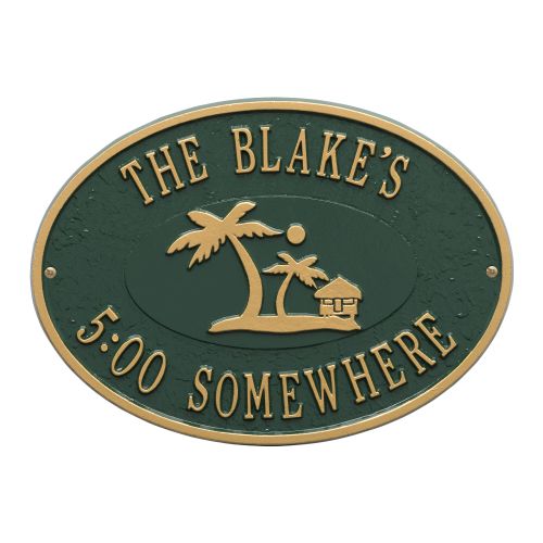 Personalized Island Time Palm Plaque, Green / Gold
