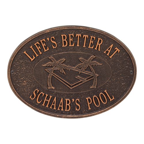Personalized Swimming Pool Party Plaque, Antique Copper