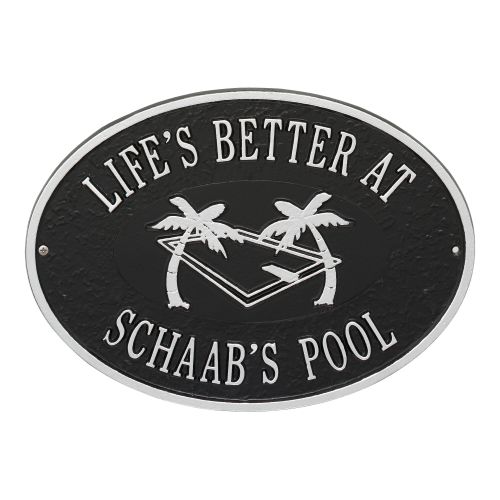 Personalized Swimming Pool Party Plaque, Black / Silver