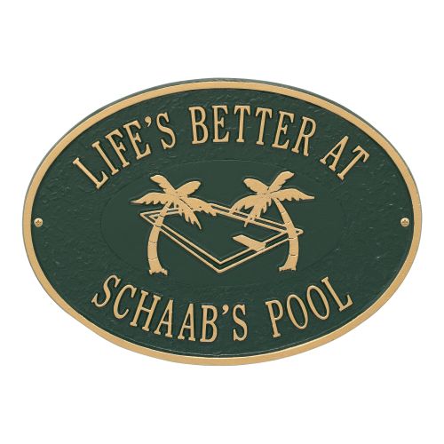 Personalized Swimming Pool Party Plaque, Green / Gold