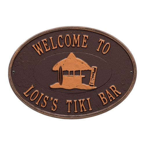 Personalized Tiki Hut Plaque, Antique Copper