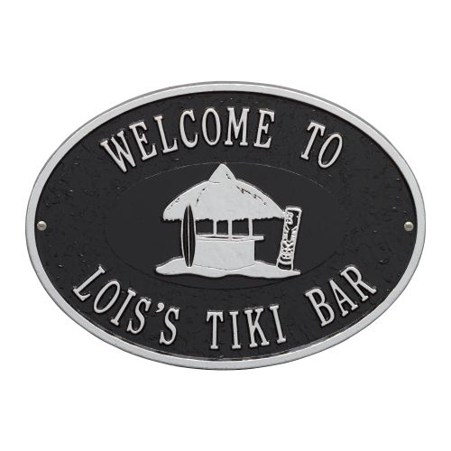 Personalized Tiki Hut Plaque, Black / Silver