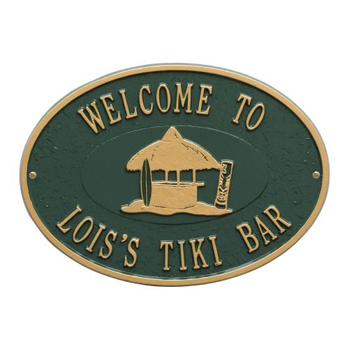 Personalized Tiki Hut Plaque, Green / Gold