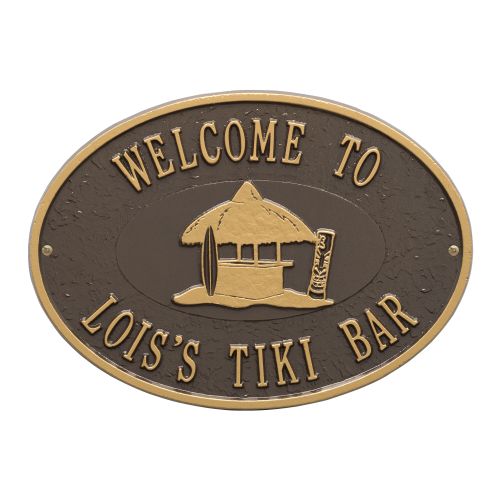 Personalized Tiki Hut Plaque, Bronze / Gold