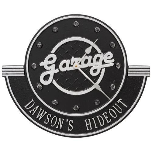 Personalized Garage Clock , Black/Silver