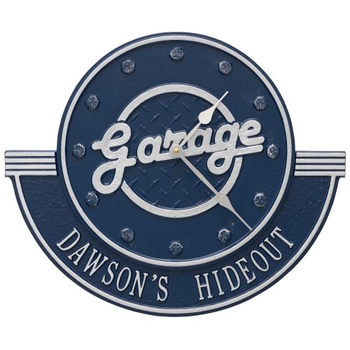Personalized Garage Clock , Dark Blue/Silver