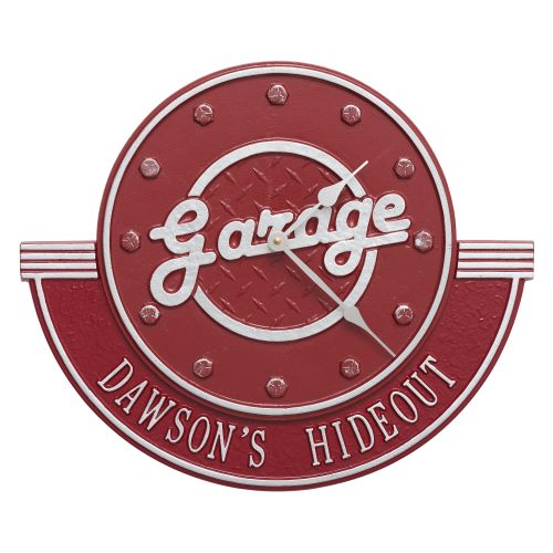 Personalized Garage Clock , Red/Silver