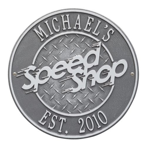 Speed Shop Plaque, Pewter/Silver, Pewter/Silver
