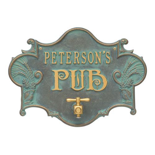 Personalized Hops & Barley Beer Pub Plaque , Bronze /Verdigris