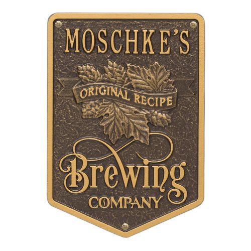 Custom Original Recipe Brewing Company Beer Plaque, Antique Copper