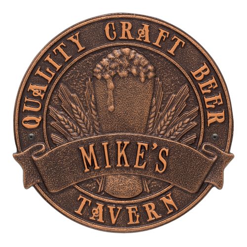 Personalized Quality Craft Beer Tavern Round Plaque, Oil Rubbed Bronze