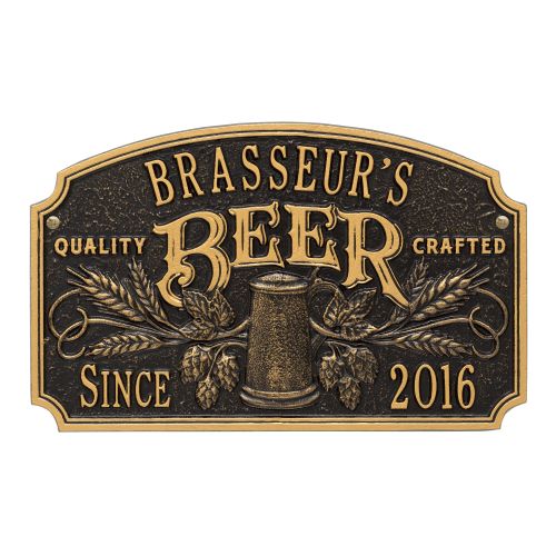 Personalized Quality Crafted Beer Arch Plaque, Dark Bronze / Gold