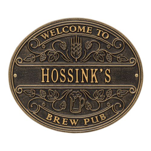 Custom Brew Pub Welcome Plaque, Dark Bronze / Gold
