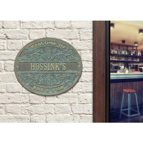 Personalized Brew Pub Welcome Plaque, Pewter / Silver