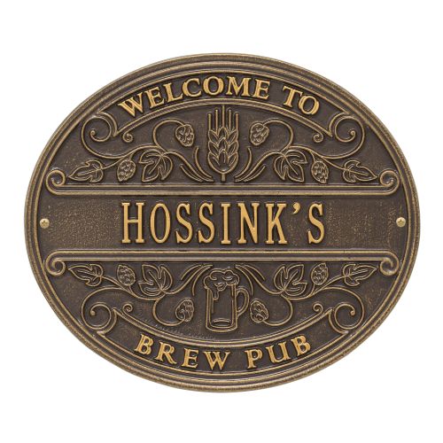 Personalized Brew Pub Welcome Plaque, Antique Copper
