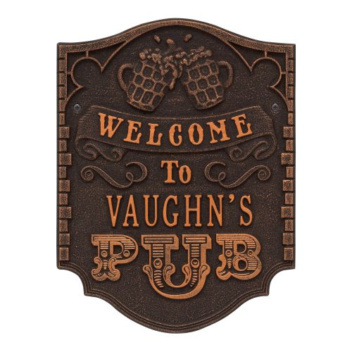 Personalized Pub Welcome Plaque, Antique Brass