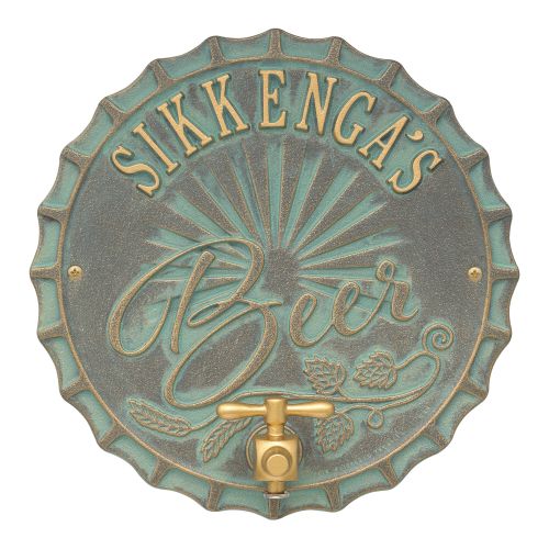 Personalized Bottle Cap Brew Pub Plaque, Pewter / Silver