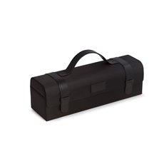 Black Ballistic Nylon and Leatherette Bottle Caddy with Secure Snap Closures, Carrying Handle