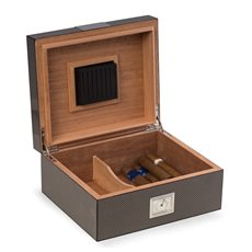 Carbon Fiber Wood Cigar Humidor with Spanish Cedar Lining Holds Up To 50 Cigars and