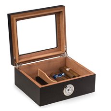 Espresso Wood Cigar Humidor with Spanish Cedar Lining and Glass See-thru Lid Holds Up To 50 Cigars and