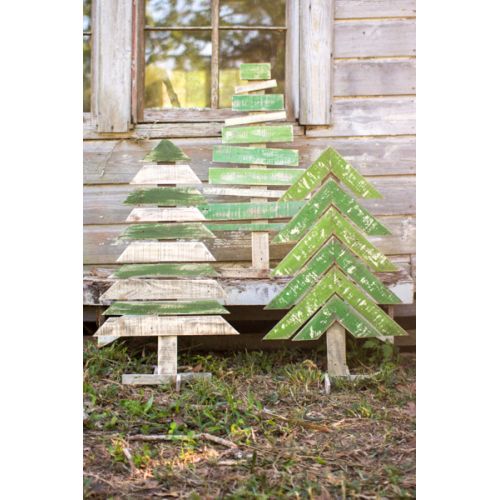 Recycled Wood Trees With Stands Set of 3