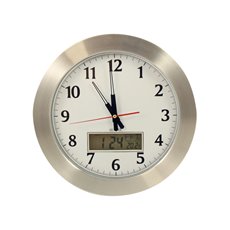 Greenwich 15 Stainless Quartz Clock with Digital Day, Date and Temperature