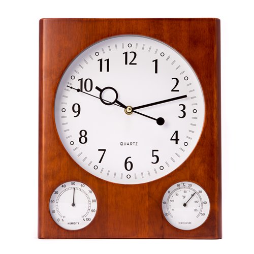 Cherry Wood Wall Clock with Thermometer and Hygrometer