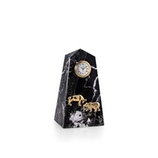 Stock Market, Black Zebra Marble Quartz Clock with Gold Accents