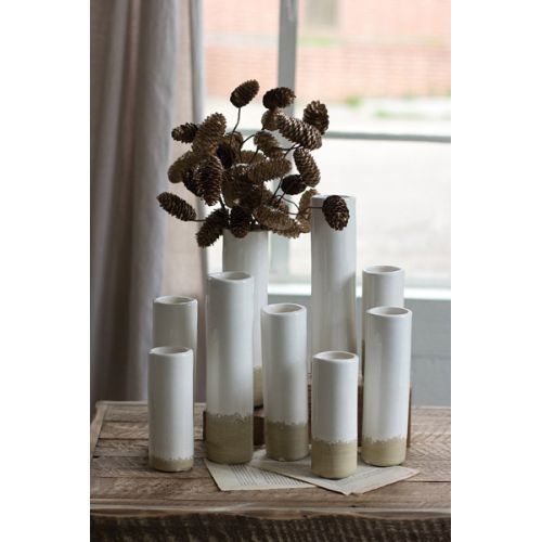 White Ceramic Cylinder Bud Vases Set of 9