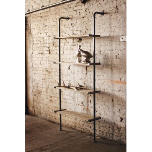 Tall Wood And Metal Wall Shelving Unit