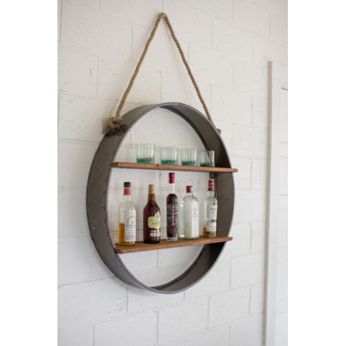 Circle Iron And Wood Hanging Wall Shelf