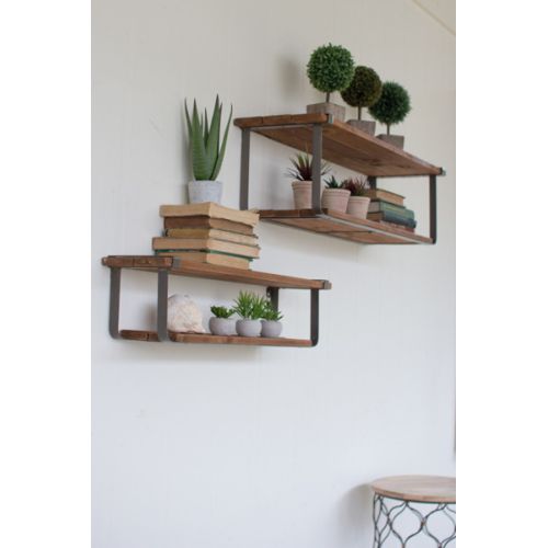 Recycled Wood And Metal Shelves Set of Two