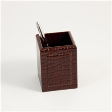 Brown Croco Leather Pen Cup