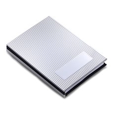 Personal Notebook with Silver Cover , Black Leather Back and Unlined Paper